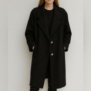 Vintage Trench Coat Classic wool Black Gold Buttons cozy women size 18